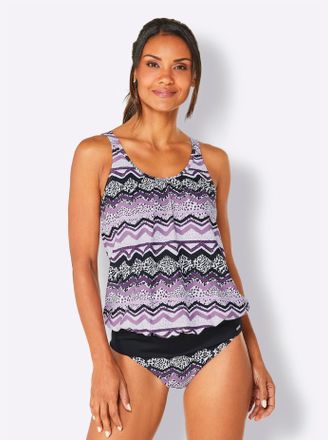 Feel Good Tankini-Top FEEL GOOD, Damen, Gr. 38, Cup B, lila (violett, schwarz, bedruckt), Elasthan, Polyamid, Bikini-Oberteile Tankini-Top