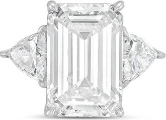 Diana M. Jewels Platinum 10ct lab grown emerald diamond ring with trillions on the sides