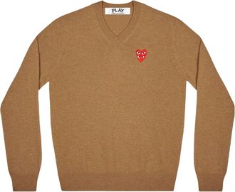 Comme Des Gar&ccedil;ons (WMNS) COMME des GARCONS PLAY V-Neck Pullover Red Emblem Brown AZ-N073-051-3