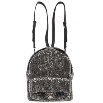 Chanel Waterfall Backpack Sequins With Leather Black Leather Backpack Bag (Pre-Owned)