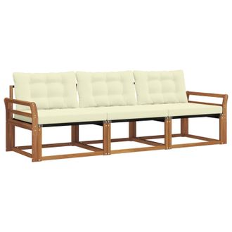vidaXL Conjunto De Sof&aacute;s De Exterior Con Coj&iacute;n 3 Pcs Natural Y Crema Vidaxl