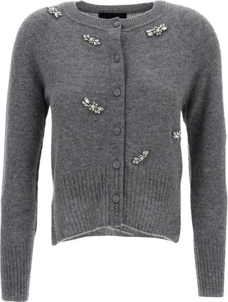 Simone Rocha Embellished Cashmere Cardigan - Dames - Cashmere truien - Grijs - M - Kasjmier - Truien & Vesten