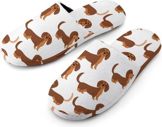 Generic Dachshunds Dogs Pattern Mens Slippers Flannel Warm House Shoes with Rubber Anti-Slip Sole Slip On for Home Outdoor