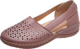 Generic Womens Closed Toe Wedge Sandals Casual Slip-on Leather Loafers Moccasins Beach Outdoor Walking Slippers Ballet Ladies Hollow Out Slingback Shoes Wide 