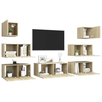 Berkfield Home Modern 7 Piece TV Cabinet Set Sonoma Oak Engineered Wood in Tan