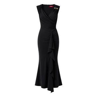 Max Mara Party Dresses, female, Black, Size: L Longuette Draped V-neck Dress