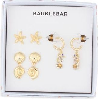 BaubleBar Follow the Current Set of 3 Stud & Drop Earrings in Gold at Nordstrom Rack