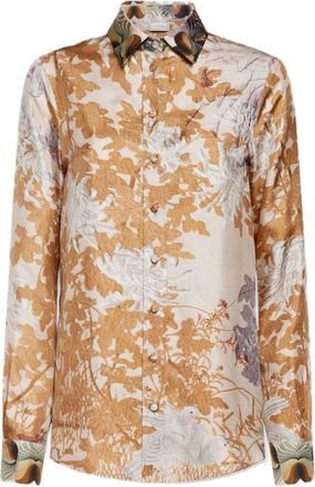 Pierre-Louis Mascia Silk Long-Sleeved Shirt With Floral Foliage Pattern