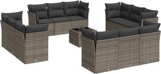 vidaXL Set Sof&aacute;s De Jard&iacute;n Con Cojines 13 Piezas Rat&aacute;n Sint&eacute;tico Gris Vidaxl