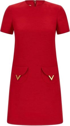 Valentino Short Dresses, female, Red, Size: 2XS Vlogo Signature Wool And Silk Dress