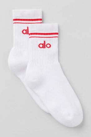 Alo | Half-Crew Throwback Socks in White/Bright Red, Size: Medium
