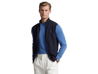 Polo Ralph Lauren Mesh-Knit Cotton Full-Zip Sweater Vest Mens Jacket Navy HTHR : 2XL, Cotton/Mesh