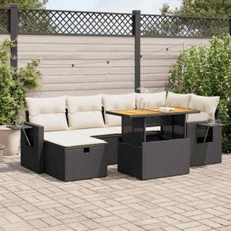 vidaXL Set Sof&aacute;s Jard&iacute;n Y Cojines 8 Pzas Rat&aacute;n Sint&eacute;tico Acacia Negro Vidaxl