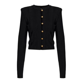 Balmain Cardigans, female, Black, Size: XS Cardigan with Shoulder Pads