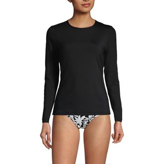 Lands End Plus Size Crew Neck Long Sleeve Rash Guard UPF 50 Sun Protection Swim Tee in Black at Nordstrom, Size Xx-Small P