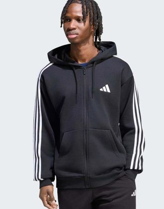 adidas adidas Performance - Essentials - Felpa nera e bianca in French Terry con cappuccio, zip e 3 strisce-Nero