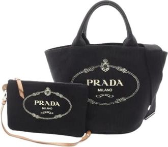 Prada Pre-owned Tote Bags, female, Black, Size: ONE SIZE Pre-owned Canapa Tote Bag