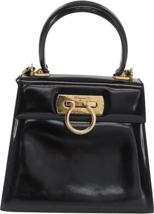 Ferragamo Gancini Convertible Top Handle Bag Patent Leather Black Patent_Leather Handbag (Pre-Owned)