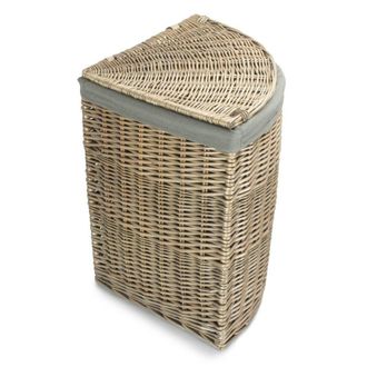 Red Hamper Large Antique Wash Corner Linen Basket with Grey Sage Lining
