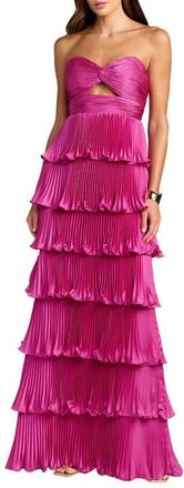 Mac Duggal Petite Pleated Charmeuse Strapless Tiered Ruffle Gown in Fuchsia at Nordstrom, Size 8