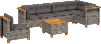 vidaXL Vidaxl - Set De Sof&aacute;s De Jard&iacute;n 7 Pzas Con Cojines Rat&aacute;n Sint&eacute;tico Gris