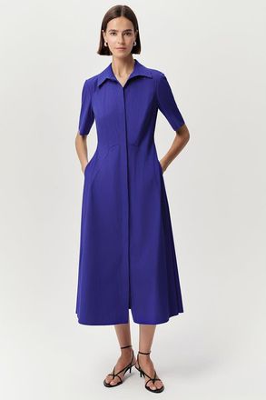 Exquise Alhertine Short Sleeve Shirt Collar Midi Dress in Sax at Nordstrom, Size X-Small