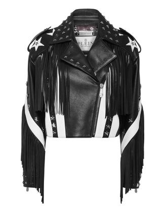 Philipp Plein Vintage Leather Moon Biker With Fringes America