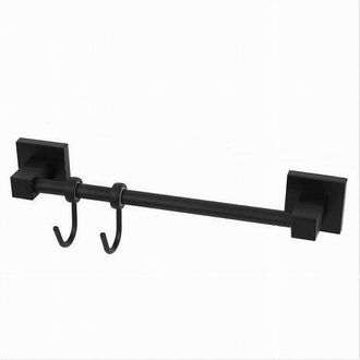 Trade Shop Trade Shop - Porta Asciugamani Maniglia Con 2 Ganci Moderno Fissaggio A Parete Bagno Nero 79992