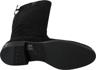 Dolce & Gabbana Black Suede Knee High Flat Boots Womens Shoes