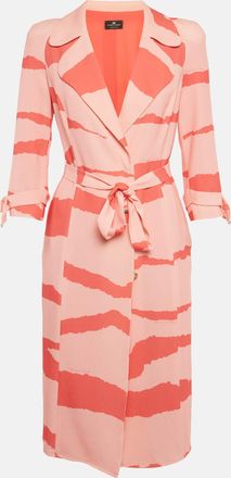 Elisabetta Franchi Orange/ Peach Abstract Print Crepe Belted Coat Dress
