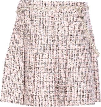 Self Portrait Short Skirts, female, Pink, XS, Crystal Belted Pink Bouclé Mini Skirt