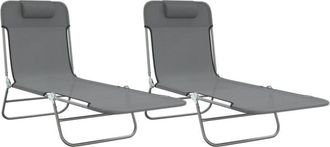 vidaXL Vidaxl - Tumbonas Plegables 2 Uds Acero Y Textilene Gris