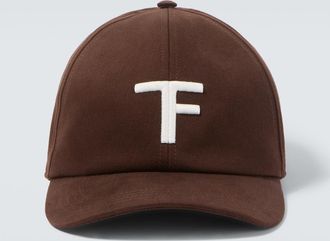 Tom Ford Gorra de lona bordada con piel