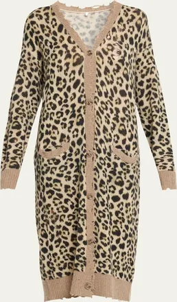 R13 Leopard-Print Long Cashmere Cardigan