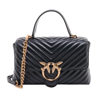Pinko Matelass&eacute; leather handbag with Love Birds buckle - female - PINKO - Handbags - Black - ONE SIZE - Bags