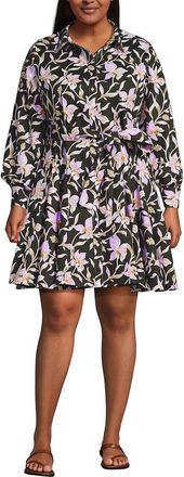 Lands End Poplin Button Front Dress with Godets in Forest Moss Tropic Floral at Nordstrom, Size 2X