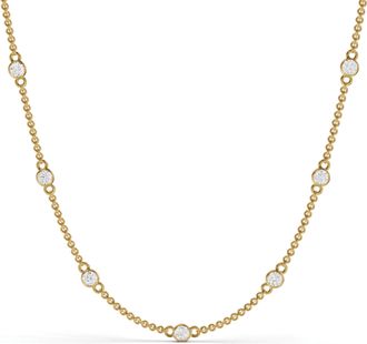 Diamond2Deal 14K Gold Round Cut Lab Grown Diamond Station Necklace 18 0.25 Ct
