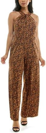 Nina Leonard Twisted Halter Neck Jumpsuit in Cognac Multi at Nordstrom Rack, Size X-Large