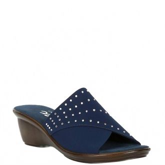 Onex Womens Nori Rhinestone Elastic Wedge Sandals In Navy