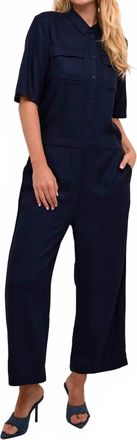 Kaffe Ruthie Cropped Leg Button Jumpsuit In Midnight Marine