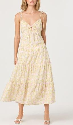 ASTR the Label Tie Strap Tiered Maxi Dress in Yellow Floral at Nordstrom Rack, Size X-Large