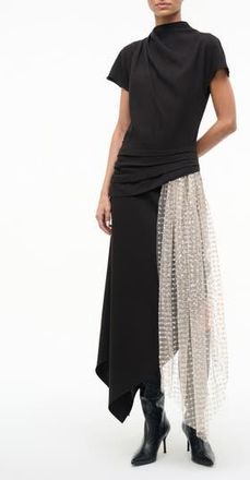 Staud Effie Drape Mock Neck Asymmetric Maxi Dress in Black/Stardust at Nordstrom Rack, Size 0