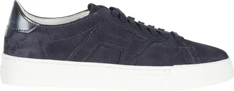 Santoni Blue Gloria Suede Leather Rubber Sole Leather Sneakers