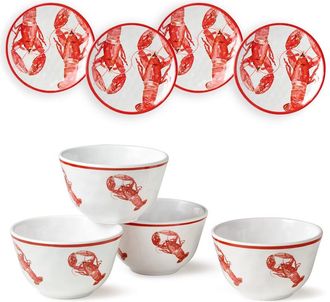 Certified International Beach House Lobster 8Pc Canape Plate & Dip Bowl Set