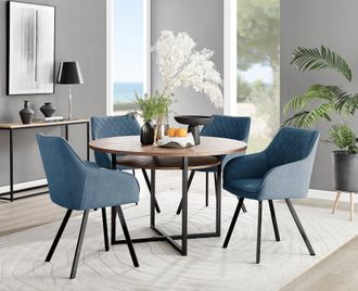 Furniturebox Adley Brown Wood Storage Dining Table & 4 Falun Black Leg Chairs in Blue