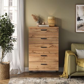 Vicco Cassettiera per camera da letto Amber, Quercia Wotan, 80 x 127.6 cm con 5 cassetti, Vicco