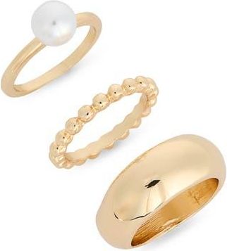 Nordstrom Rack 3-Pack Faux Pearl Assorted Rings in White- Gold at Nordstrom Rack, Size Medium/large