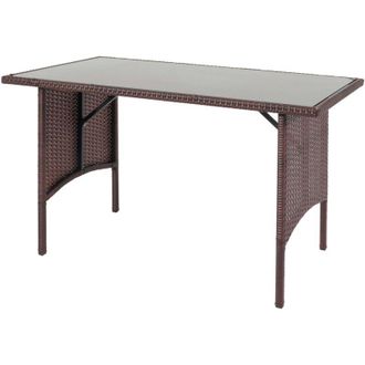 Hhg Tavolo esterno giardino elegante 794 69x112x60cm polyrattan vetro marrone