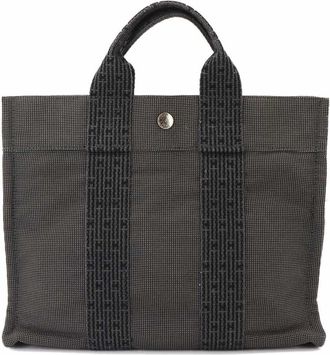 Herm&egrave;s Gray Canvas Handbag Tote Bag (Pre-Owned)