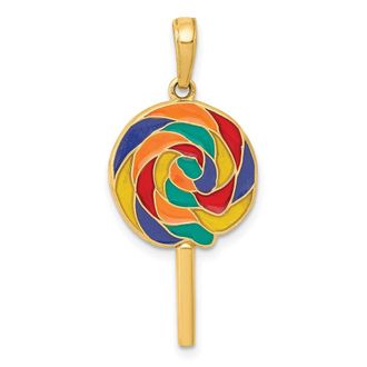Diamond2Deal 14k Yellow Gold 3D Enameled Lollipop Pendant